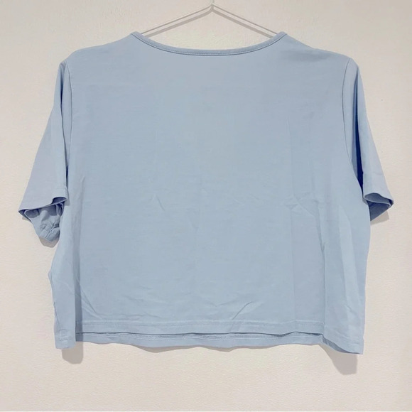 SweatyRocks Women's Casual V Neck Short Sleeve Solid Crop Top T-Shirt Light Blue - Picture 5 of 7